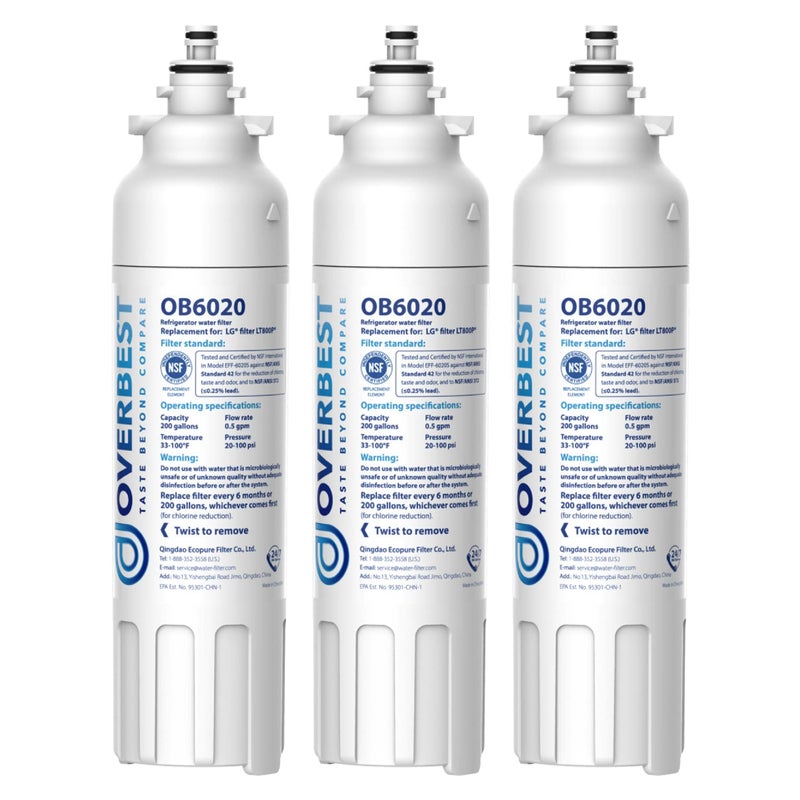 Overbest ADQ73613401 Refrigerator Water Filter, Replacement for LGÂ® LT800PÂ®, ADQ73613402, ADQ73613408, ADQ75795104, Kenmore 9490, 46-9490, LSXS26326S, LMXC23746S, LMXC23746D, Pack of 3 - Image 1